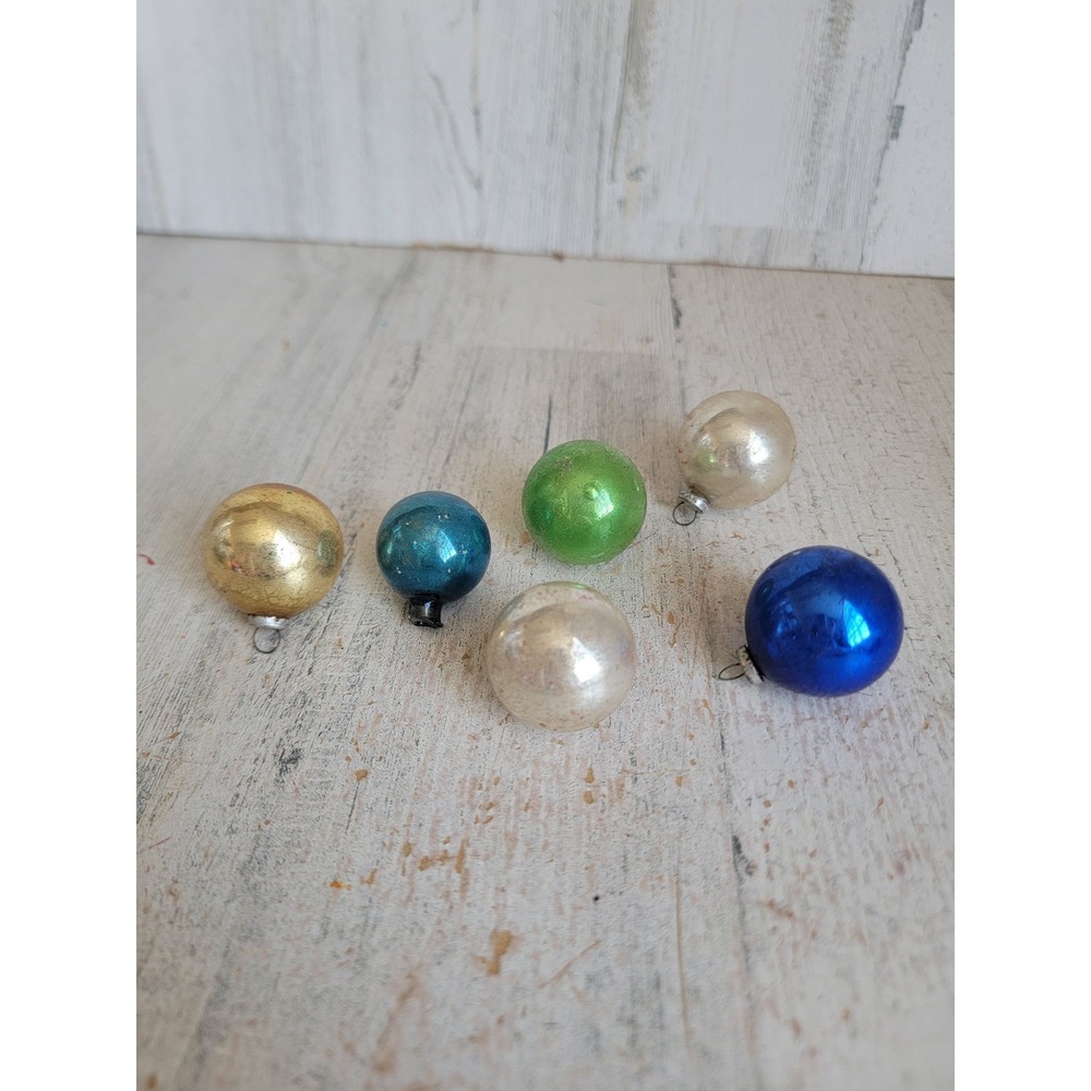 Vintage multicolor mini glass ball ornament Xmas set green blue silver unique